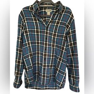 L.L. Bean Flannel Shirt Mens Medium Plaid Teal Outdoor Hiking Workwear Heritage